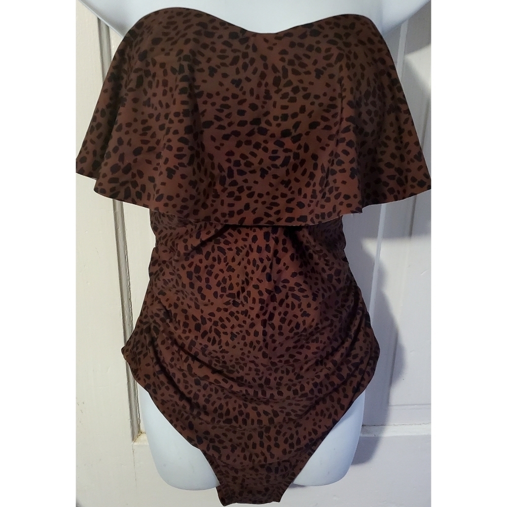 NEW Kona Sol Bandeau Flounce High Coverage One Piece Swimsuit - Picture 9 of 16